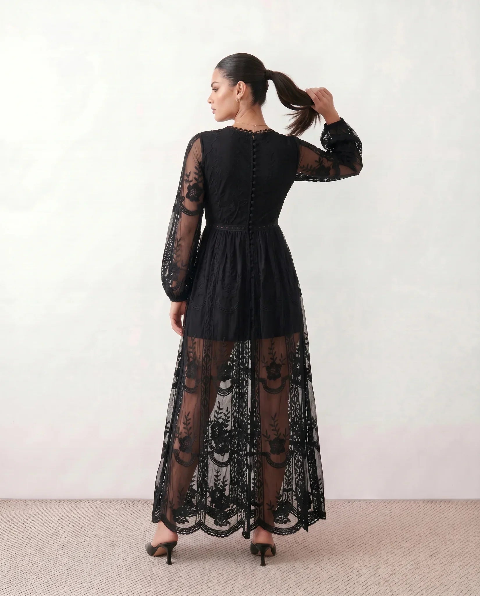 Elin | Lace Plunge Neck Maxi Dress