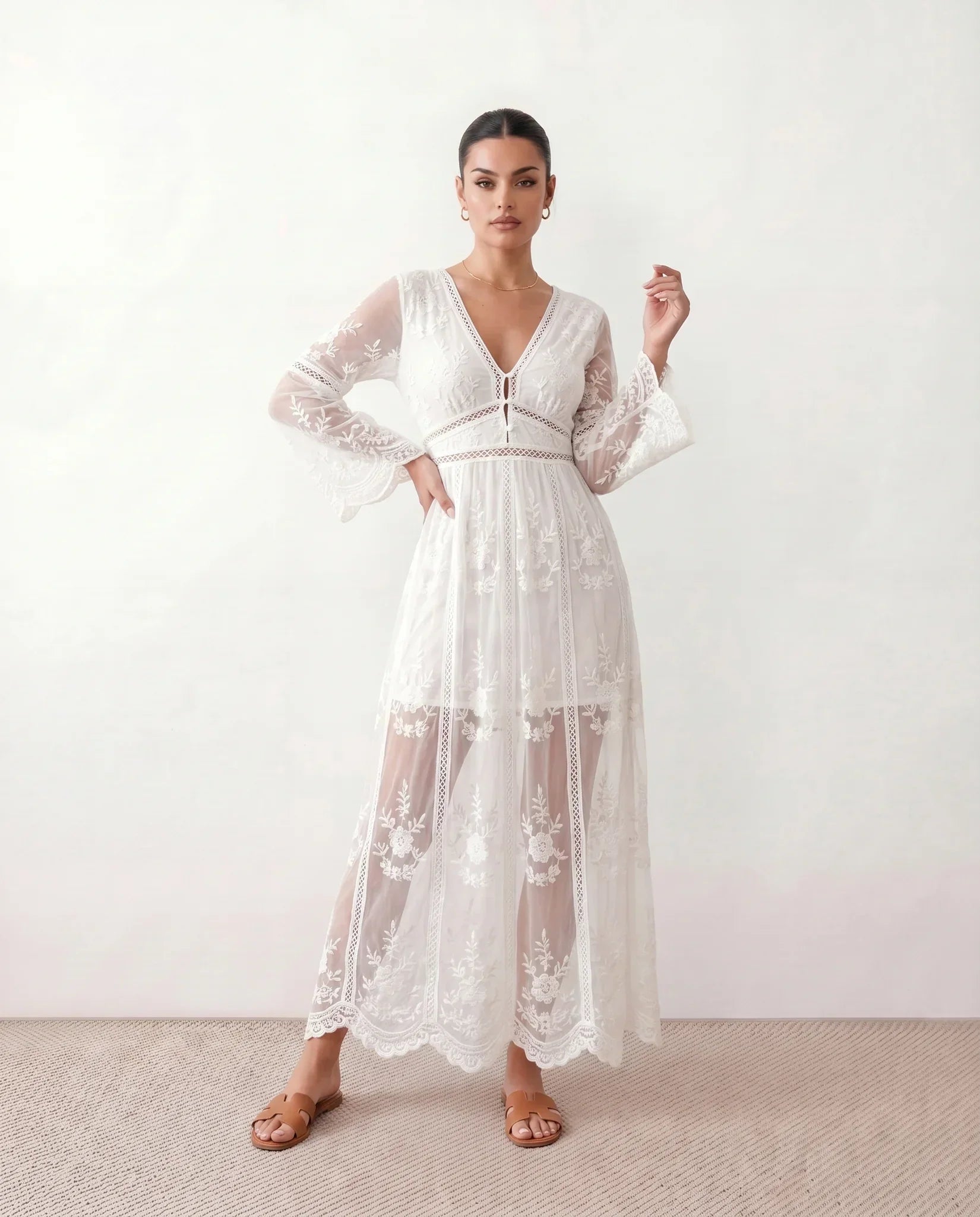 Elin | Lace Plunge Neck Maxi Dress