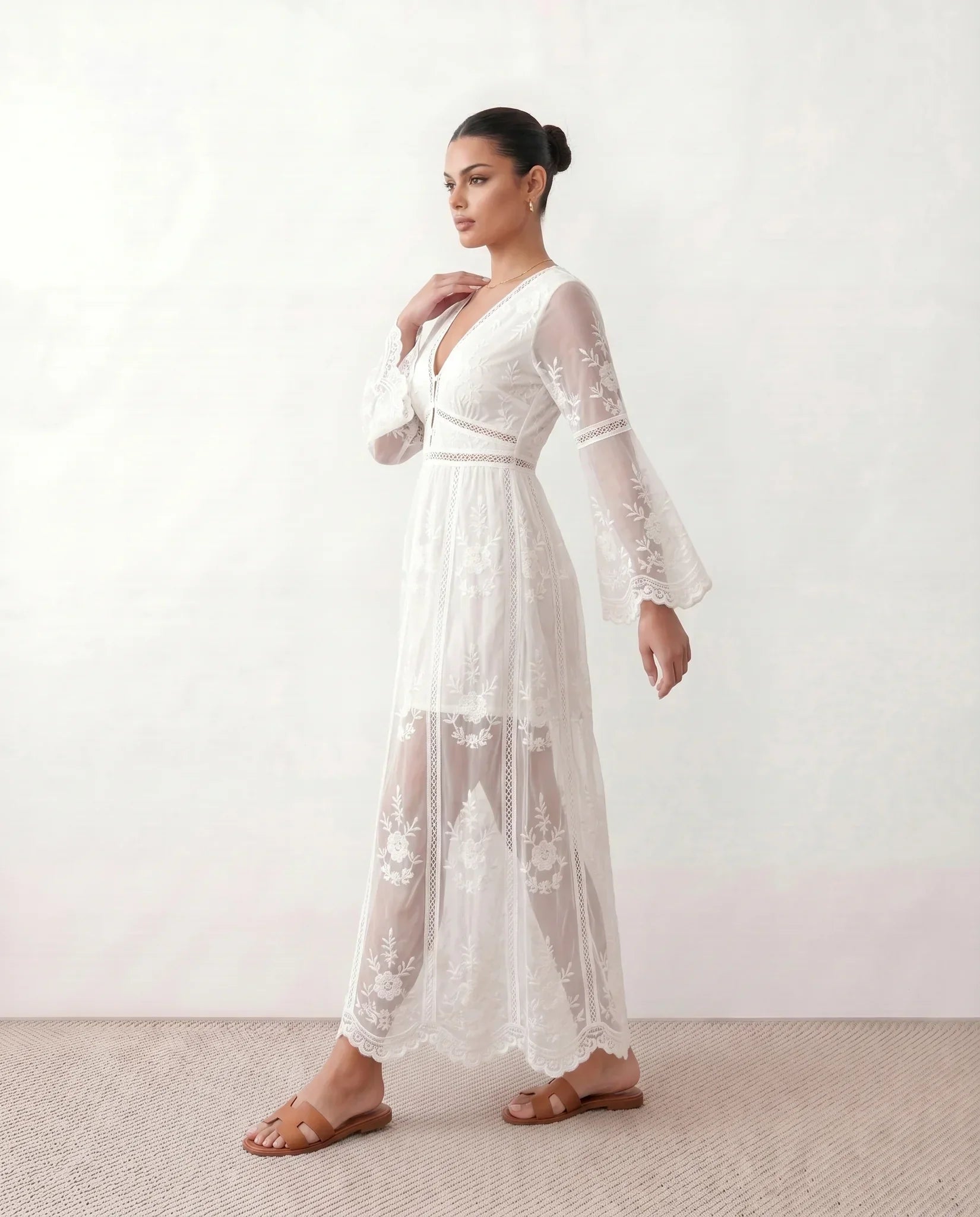 Elin | Lace Plunge Neck Maxi Dress