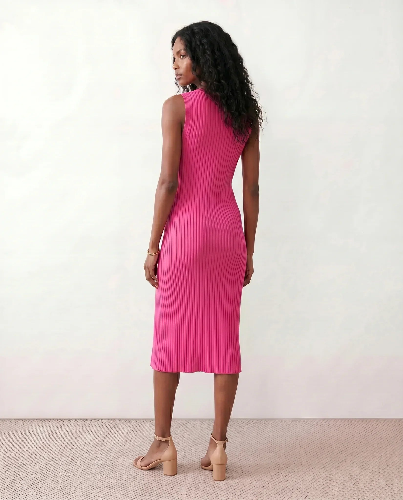 Raina | Ribbed Fitted Knit Midi Dress