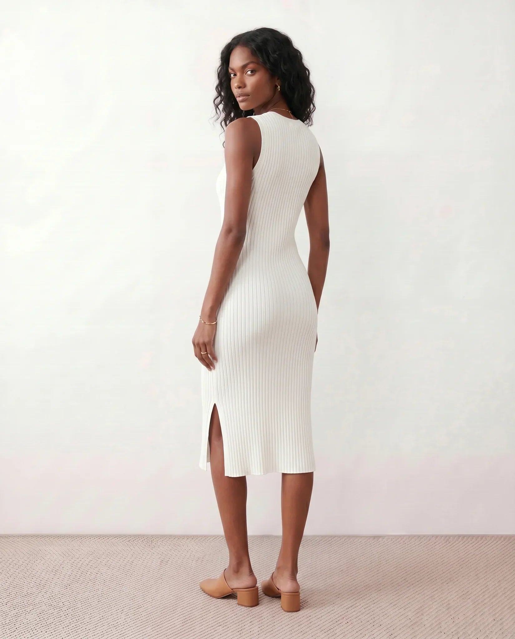 Raina | Ribbed Fitted Knit Midi Dress