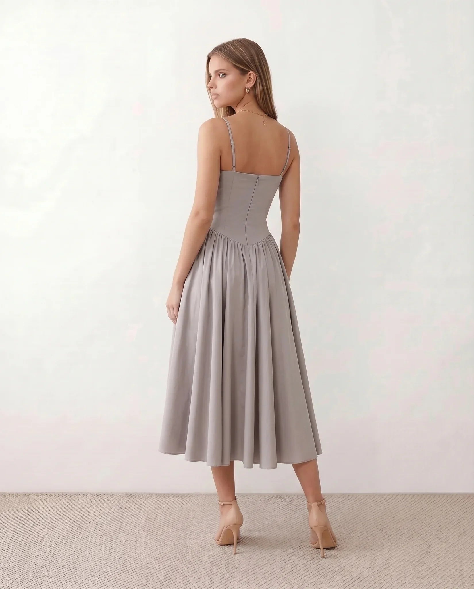 Willa | Spaghetti Strap Sweetheart Midi Dress