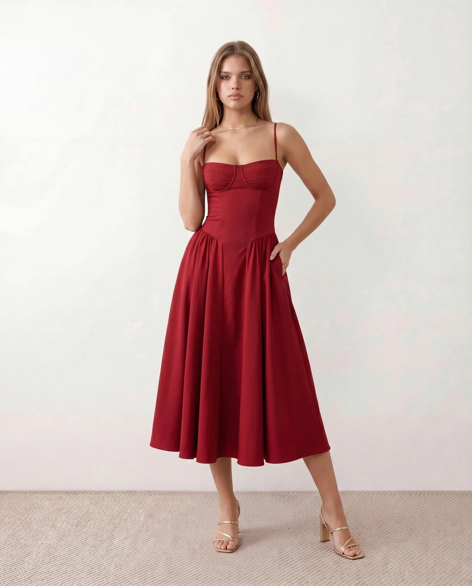 Willa | Spaghetti Strap Sweetheart Midi Dress