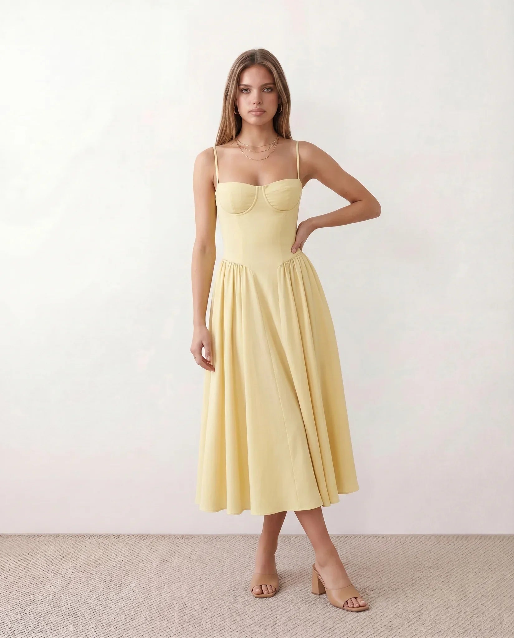 Willa | Spaghetti Strap Sweetheart Midi Dress