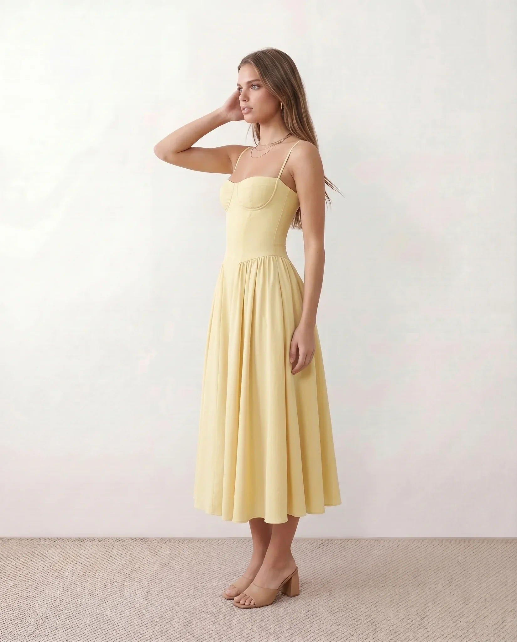 Willa | Spaghetti Strap Sweetheart Midi Dress