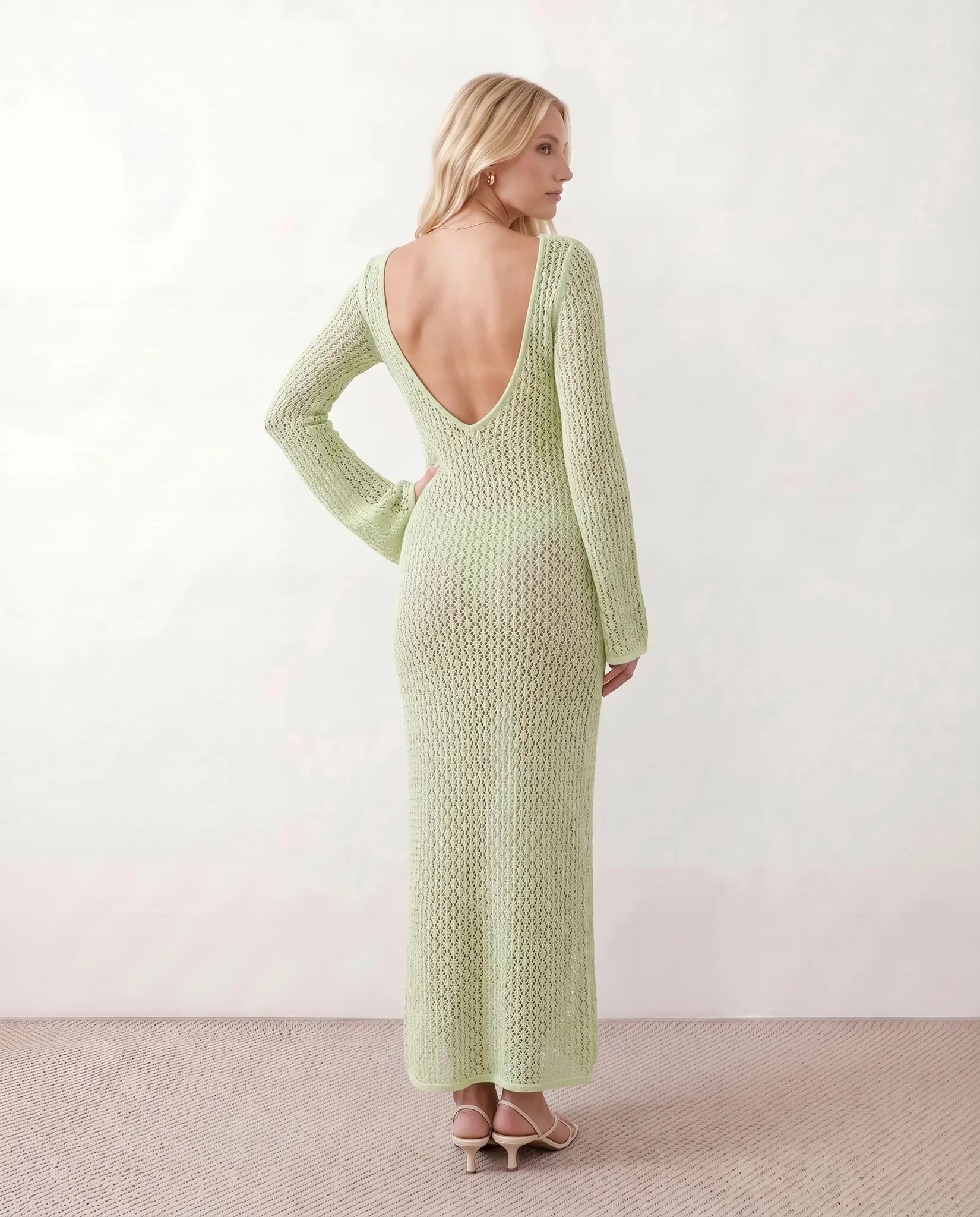 Una | Plunge Neck Crochet Maxi Dress