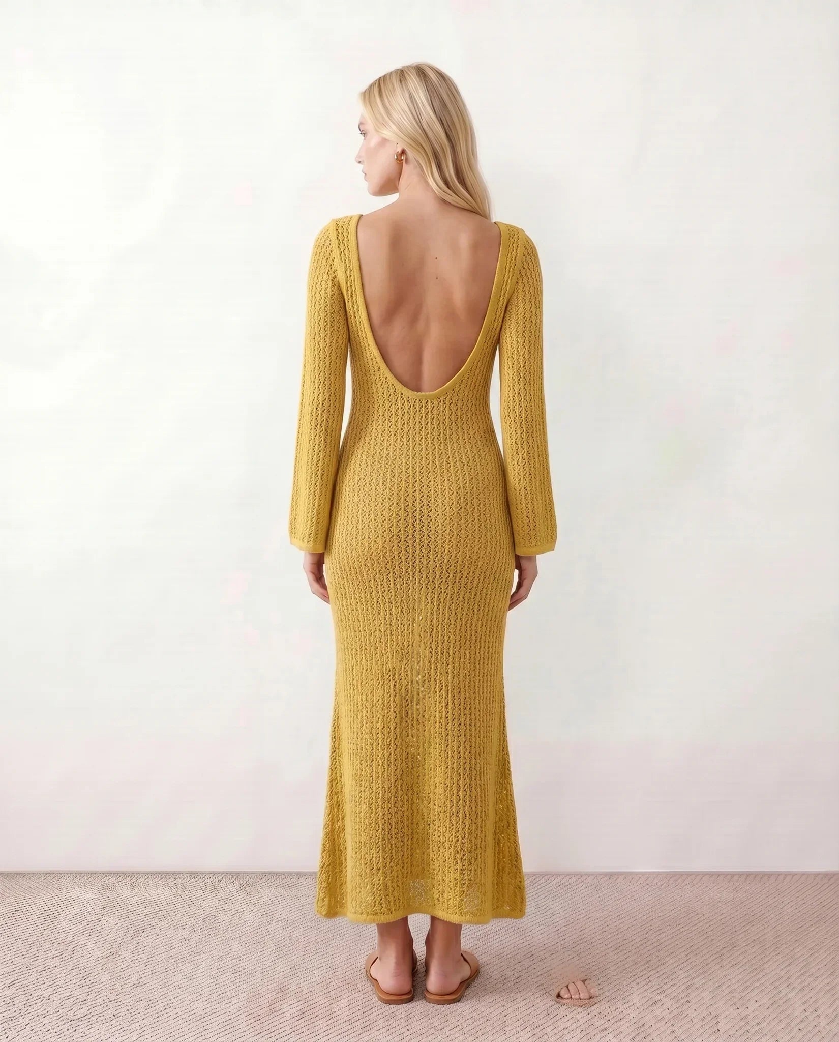 Una | Plunge Neck Crochet Maxi Dress