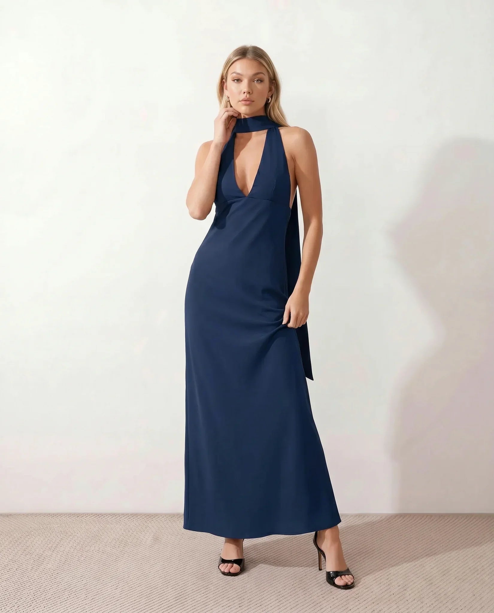 Leona | Cowl Neck Halter Maxi Dress