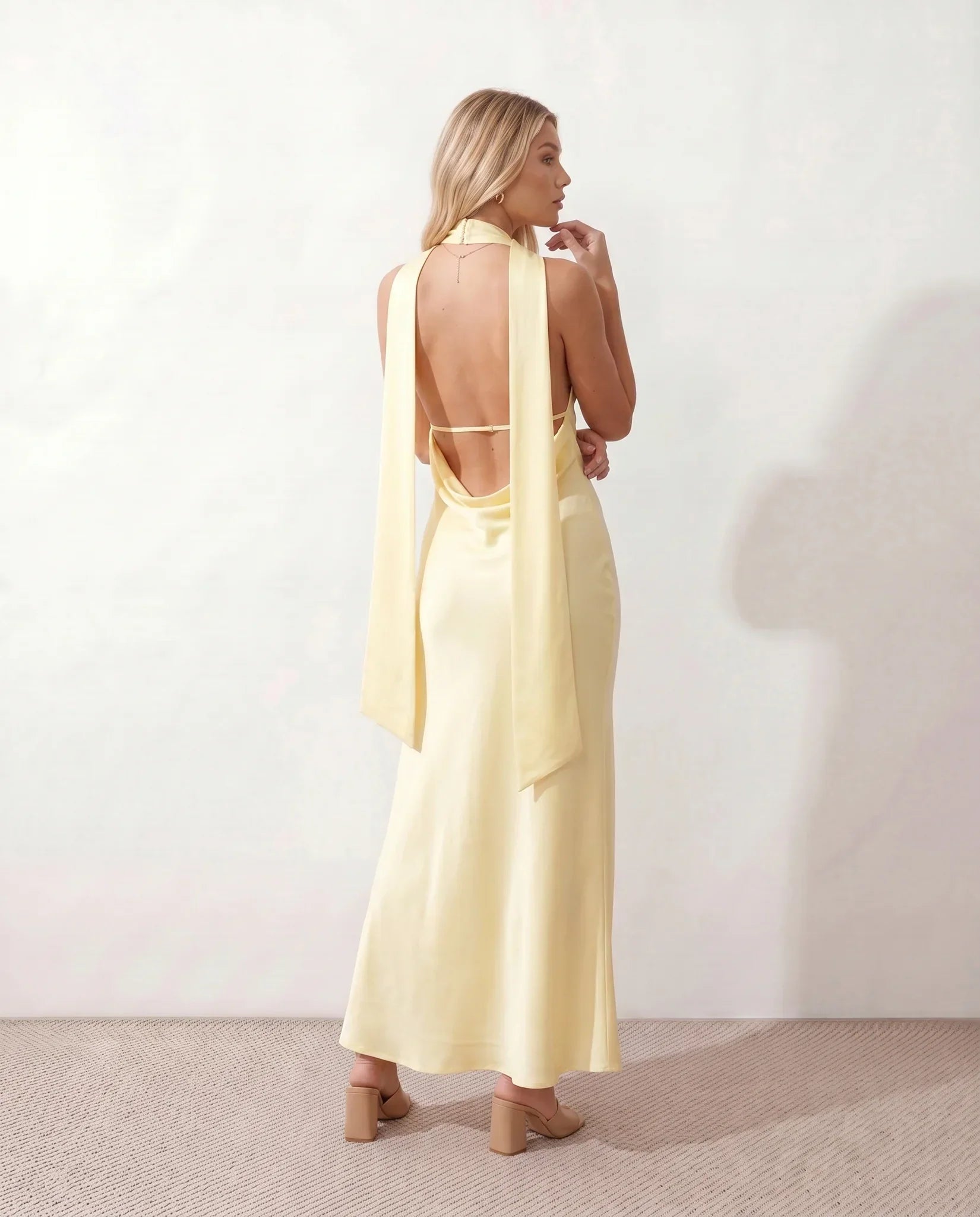Leona | Cowl Neck Halter Maxi Dress