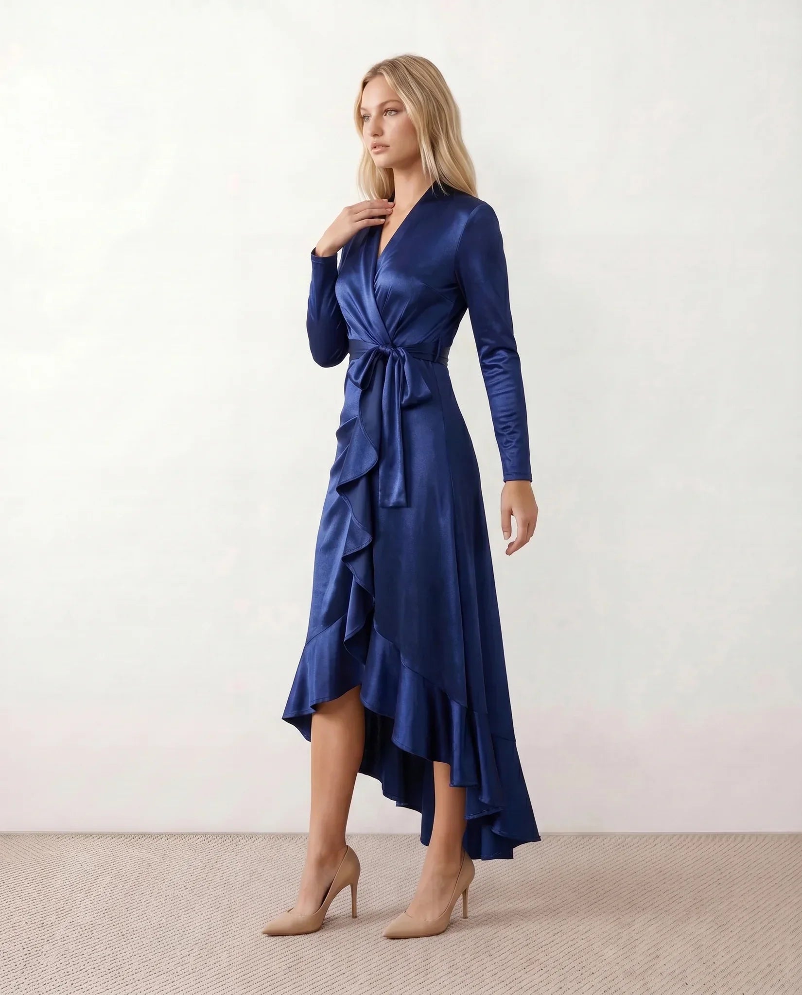 Priya | Glossy Ruffle Detail Maxi Dress