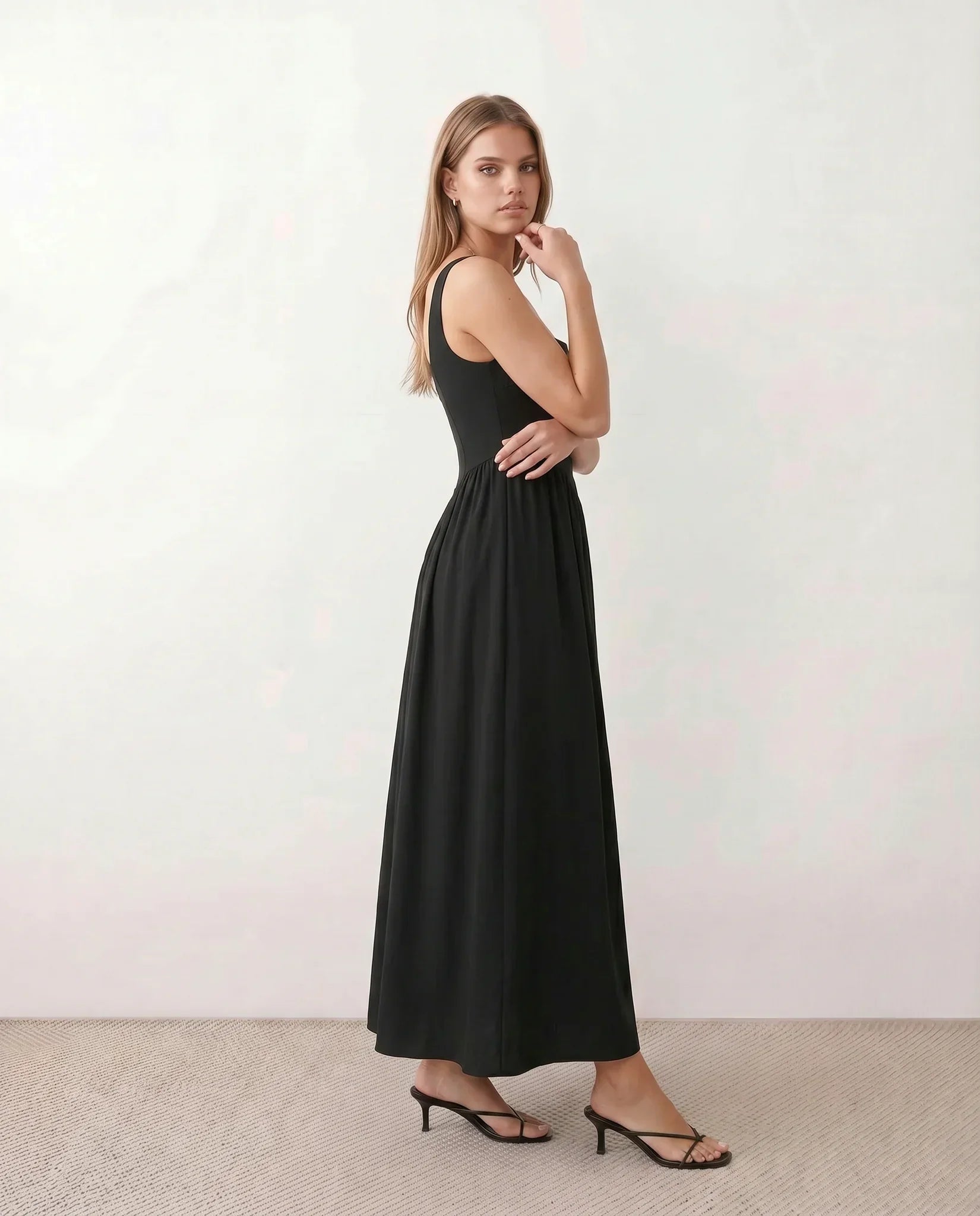 Colleen | Basque Waist A-Line Maxi Dress