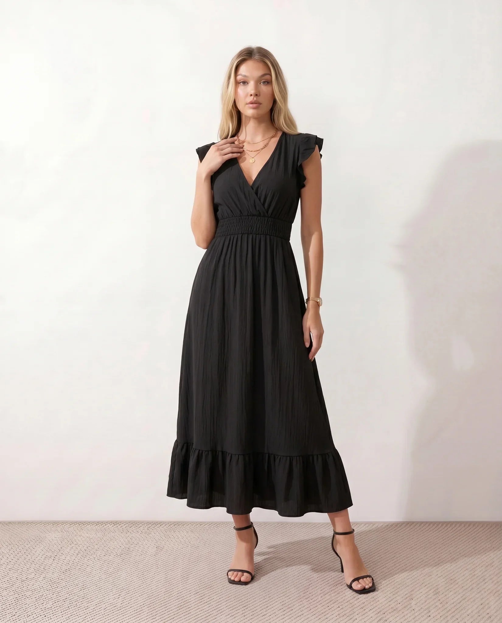 Mirtha | Low Back Ruffle Detail Midi Dress