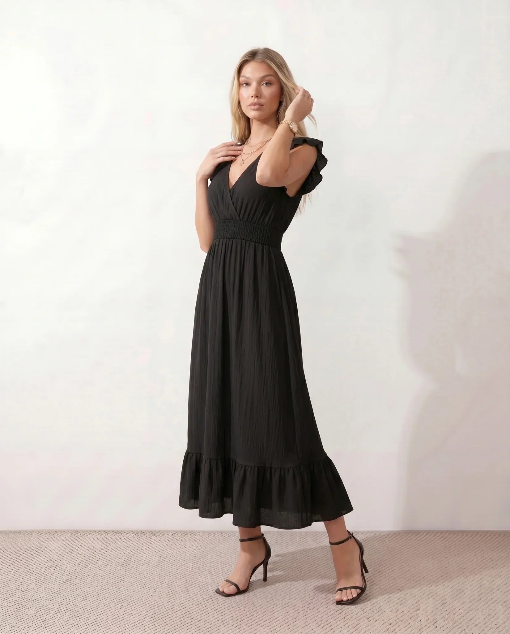 Mirtha | Low Back Ruffle Detail Midi Dress
