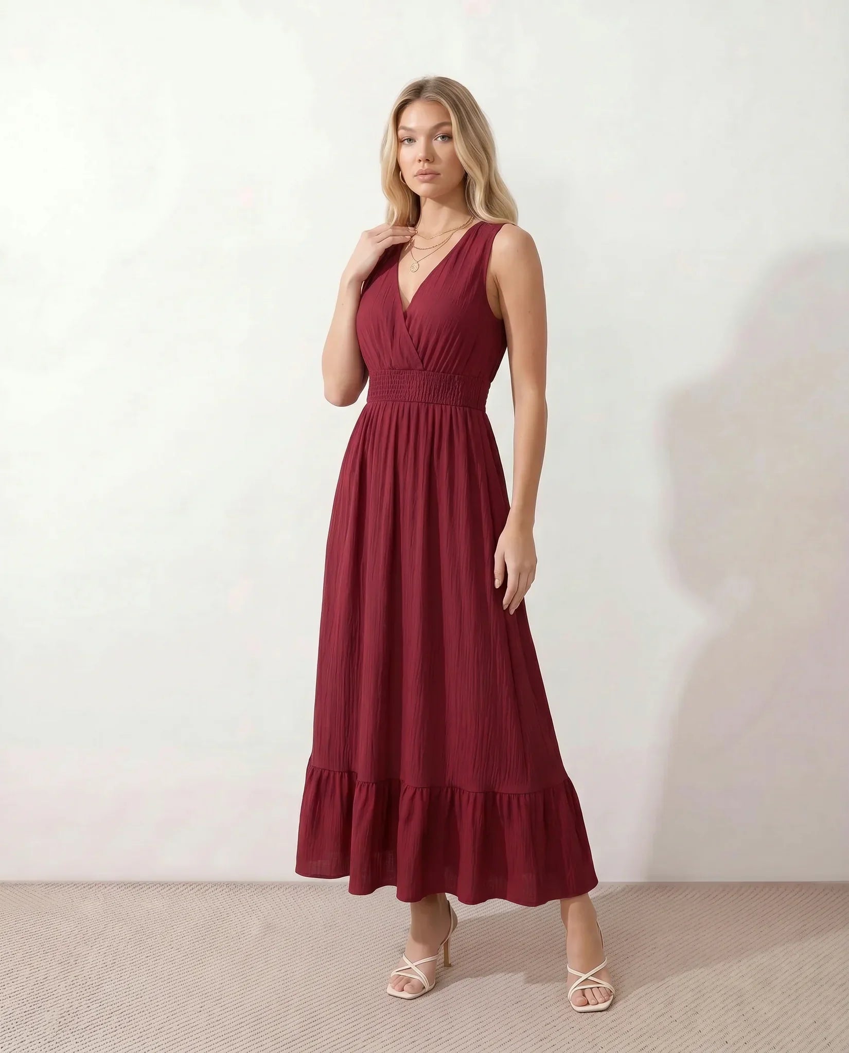 Mirtha | Low Back Ruffle Detail Midi Dress