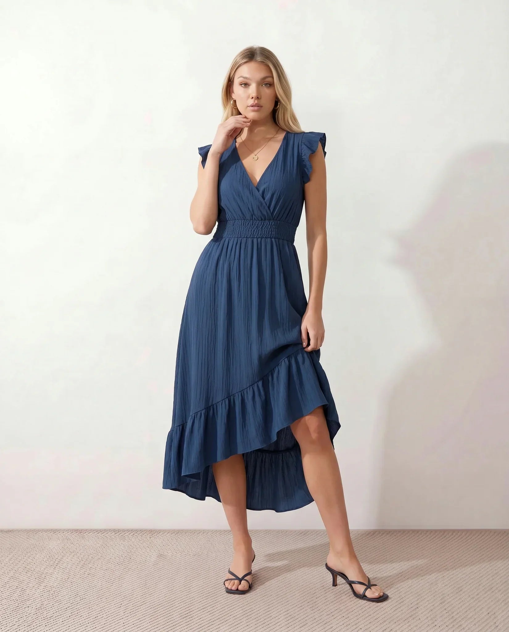 Mirtha | Low Back Ruffle Detail Midi Dress