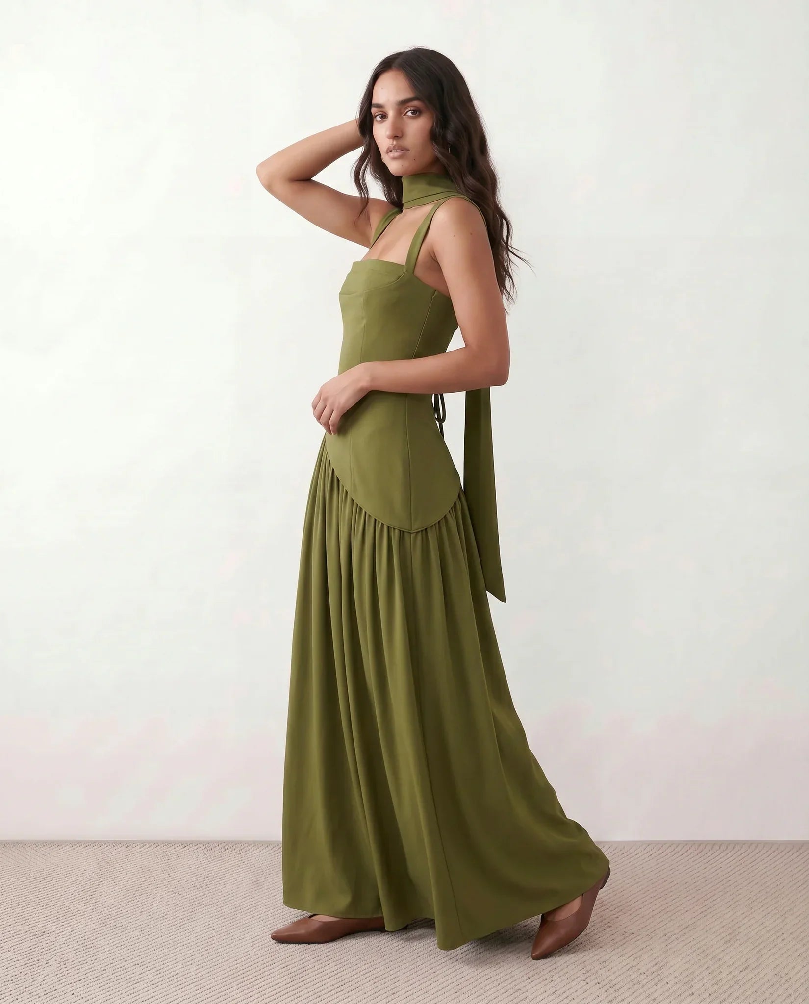 Ines | Basque Waist Lace-Up Maxi Dress