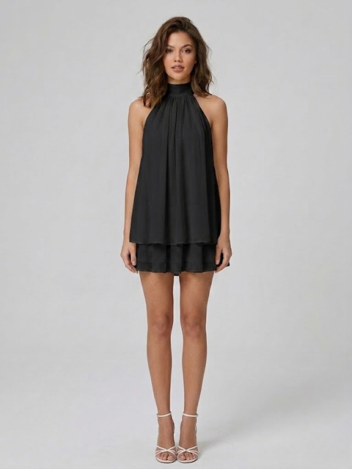 Willa | Tiered Ruffle Open Back Halter Mini Dress