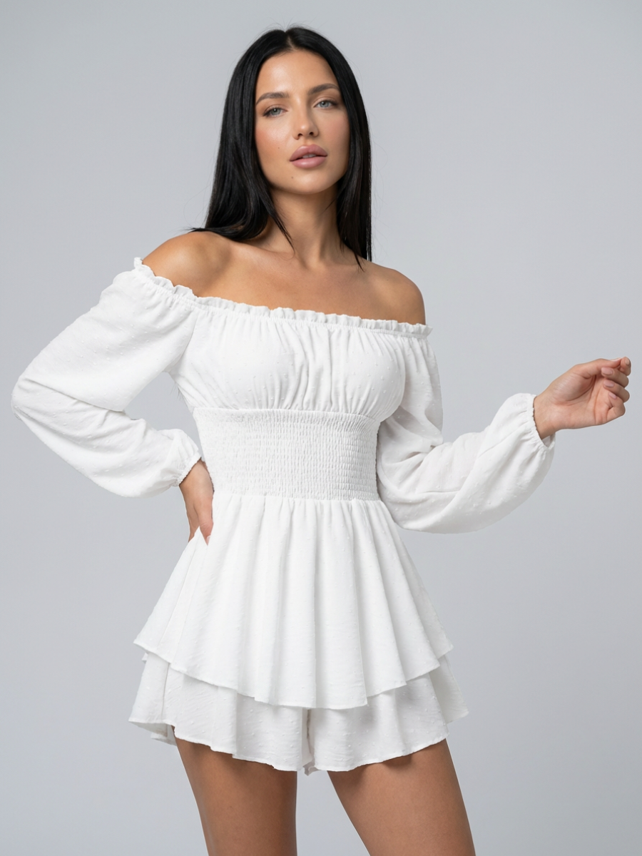 Arlena | Off-Shoulder Playsuit with Shirred Waist