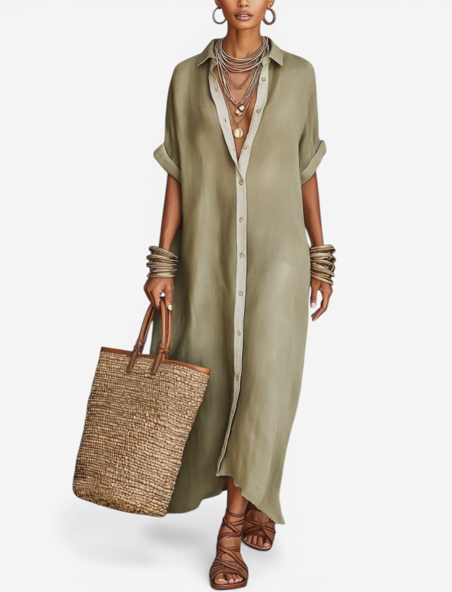 Ines | Flowy Button-Up Shirt Midi Dress