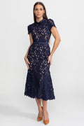 Edith | Collared Lace Belted Midi Dress