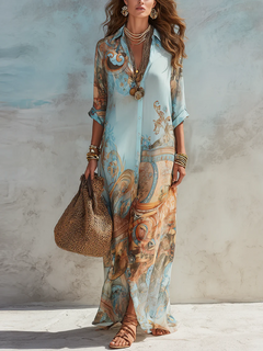 SLOANE — Chiffon Floral Blue Maxi Dress