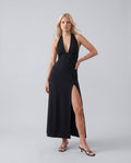Cleo | Halter Plunge Neck Maxi Dress