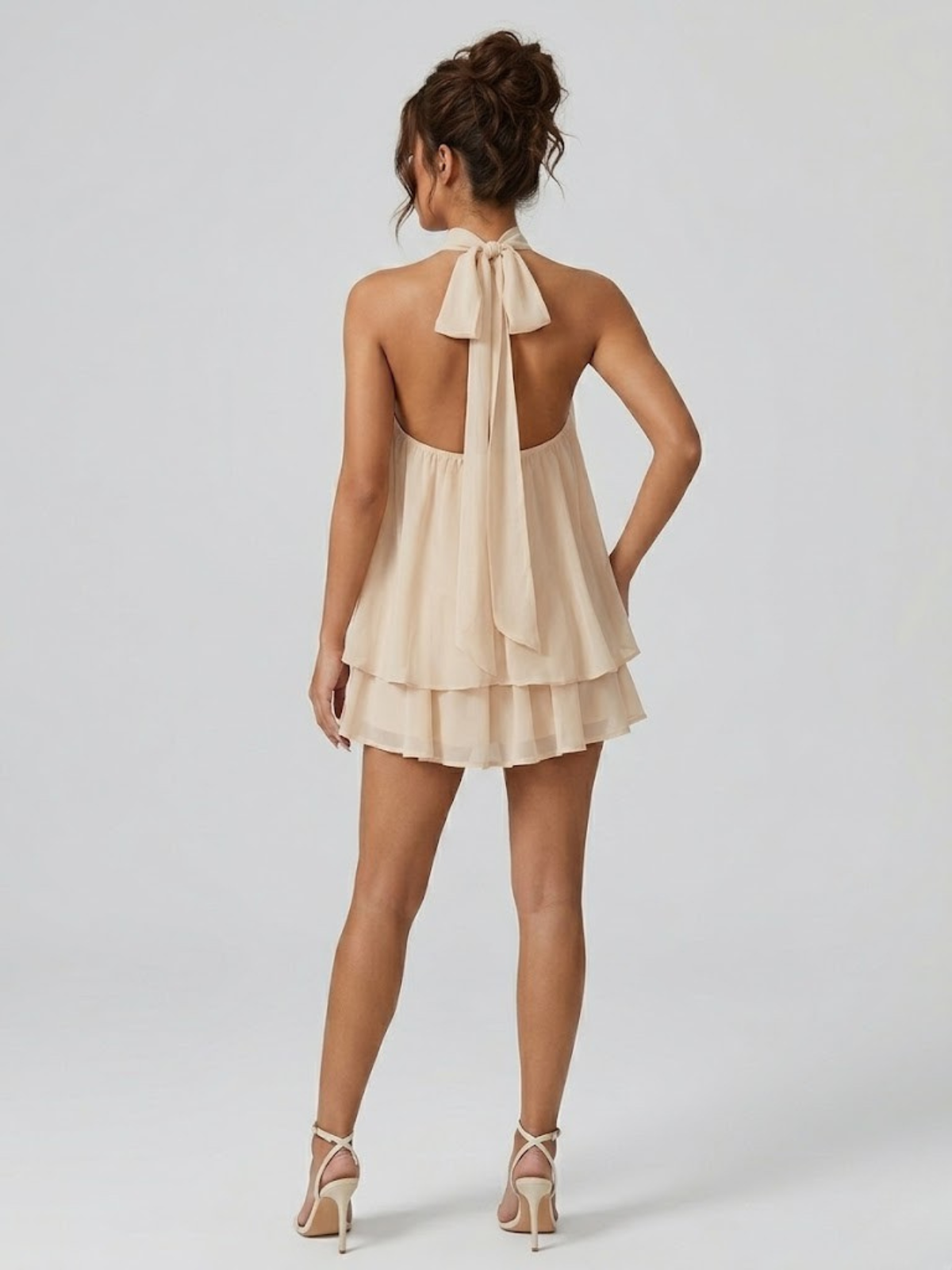 Willa | Tiered Ruffle Open Back Halter Mini Dress