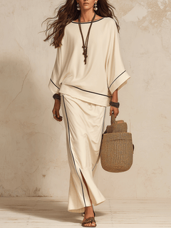 CORA — Linen Side-Slit Maxi Skirt Set