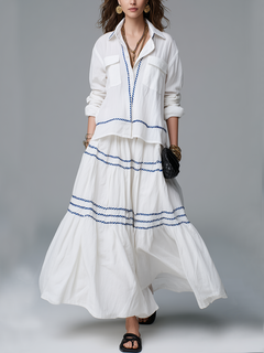 HAZEL — White Cotton-Linen Midi Skirt Set