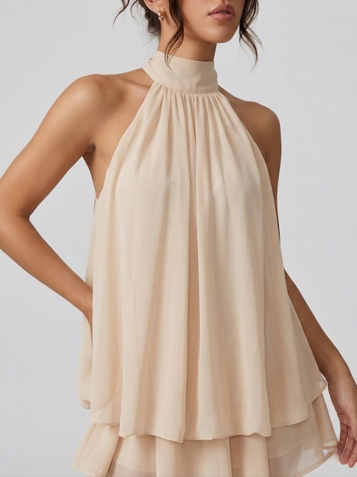 Willa | Tiered Ruffle Open Back Halter Mini Dress