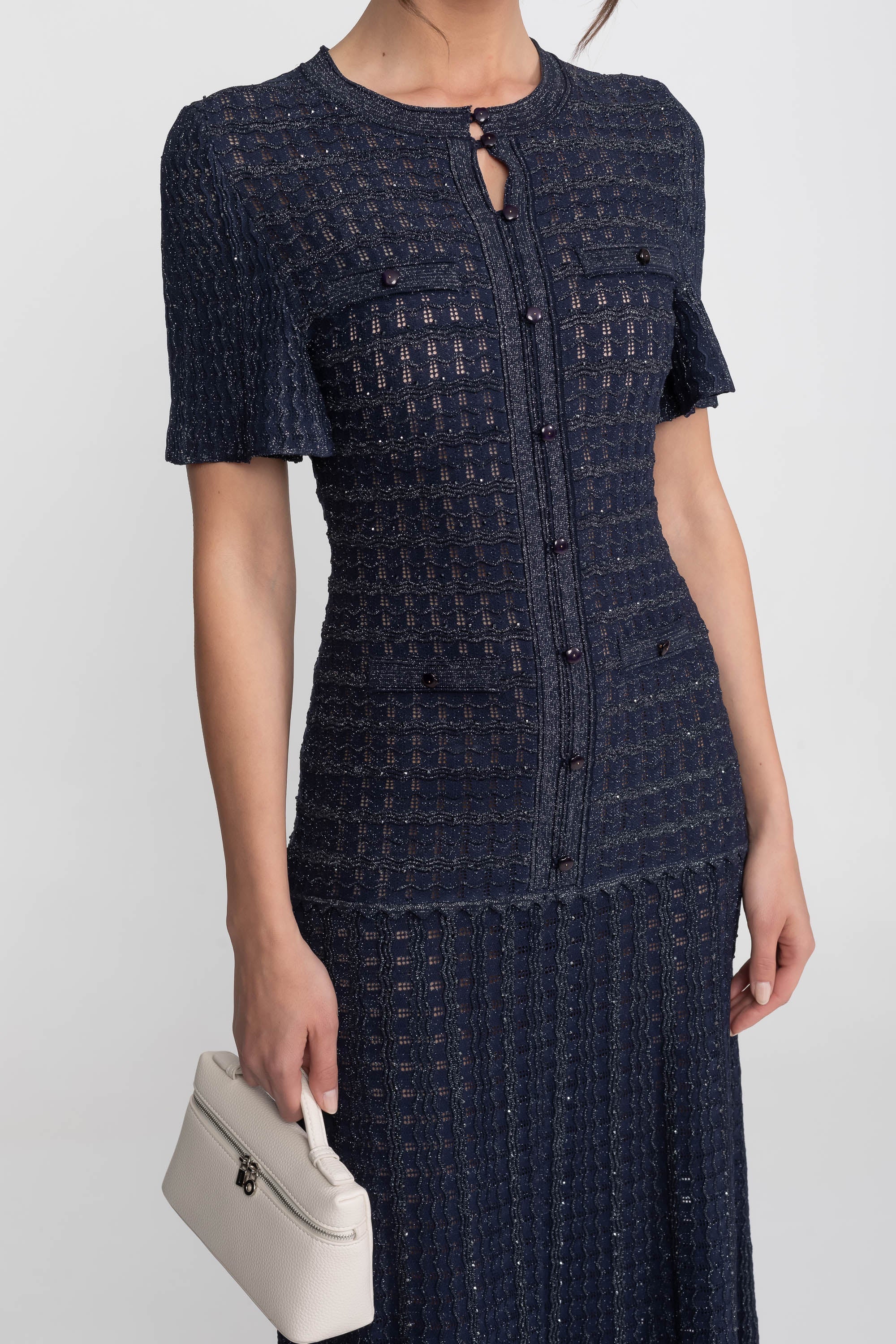 Priya | Short Sleeve Shimmer Knit Midi Dress