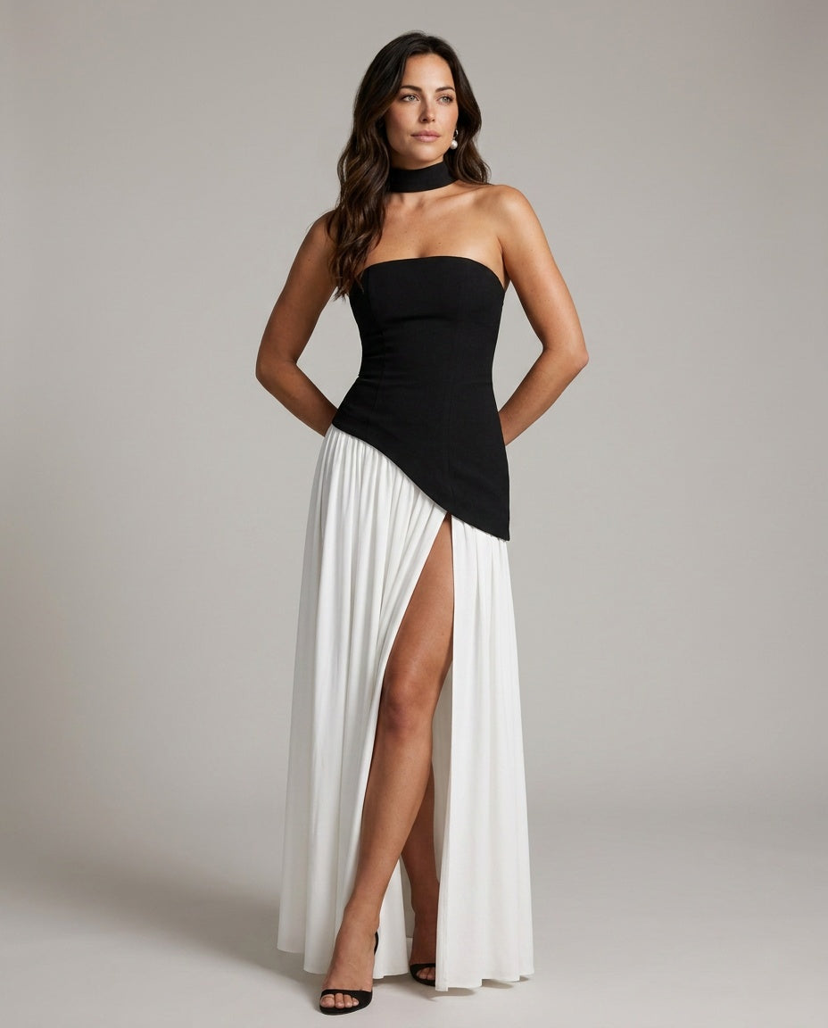 Romy | Strapless Asymmetric Waist Maxi Dress