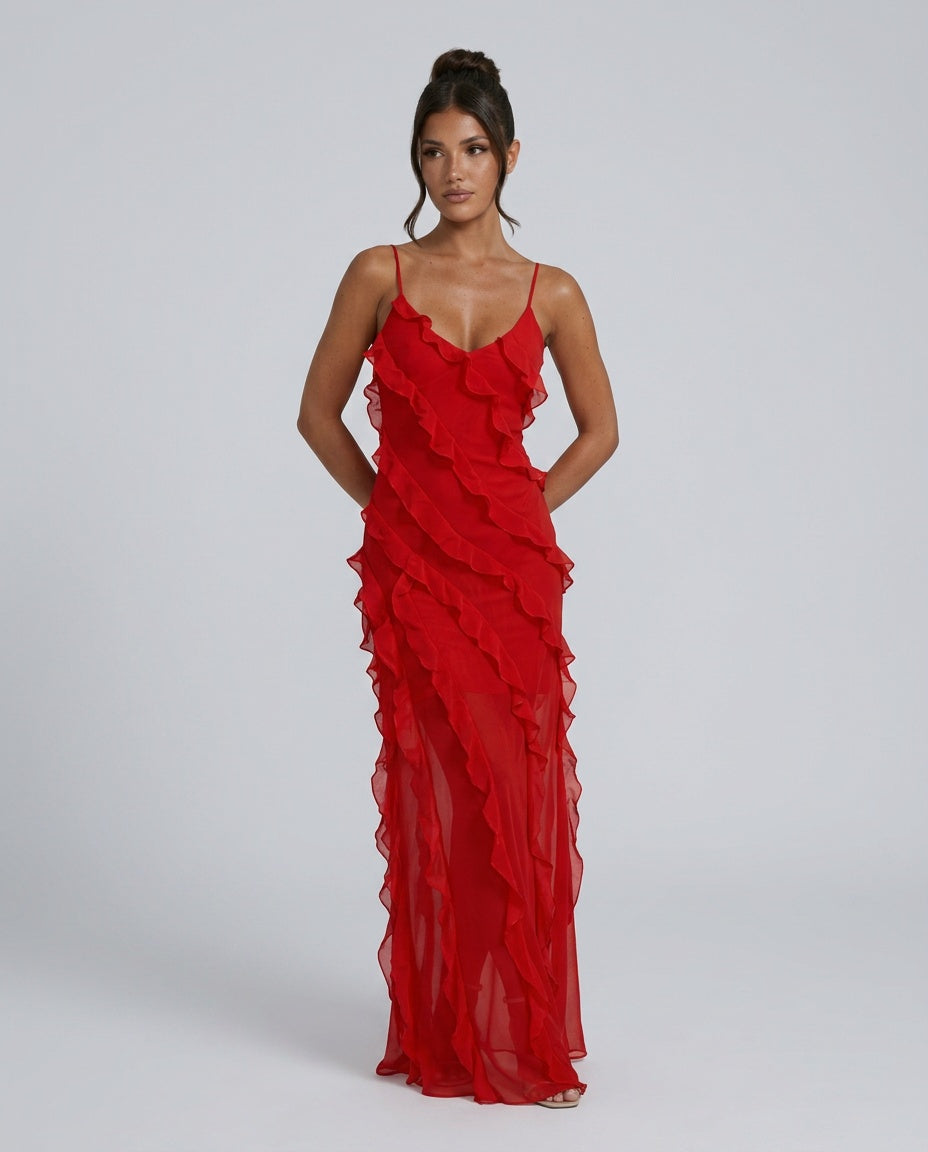 Freya | Strappy Ruffle Maxi Dress