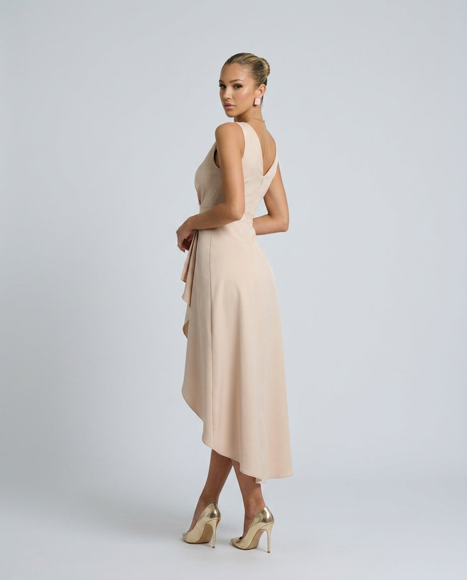 Vestara | Wrap V-Neck Asymmetric Hem Maxi Dress