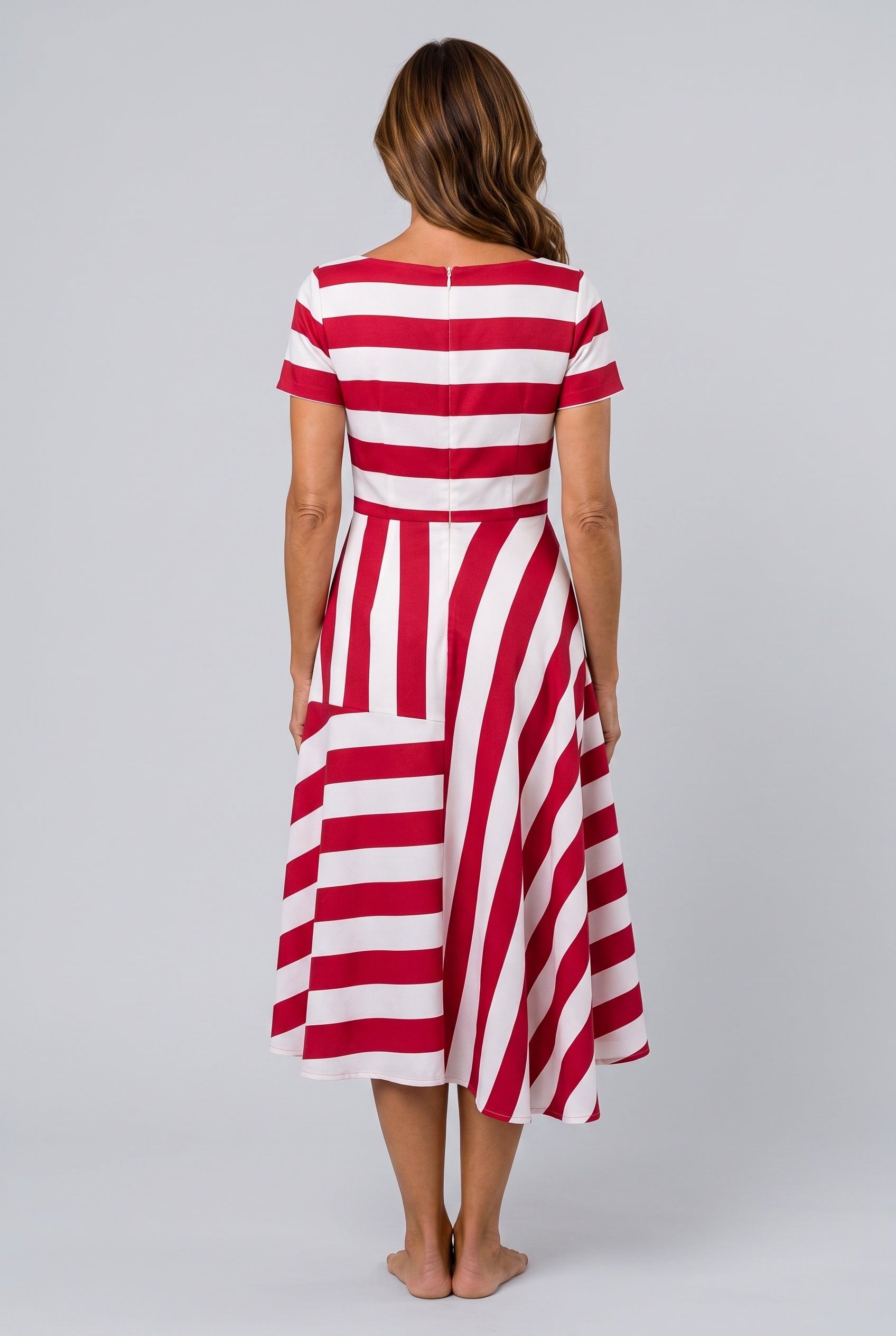 Freya | Striped Asymmetrical Short Sleeve Midi Dress