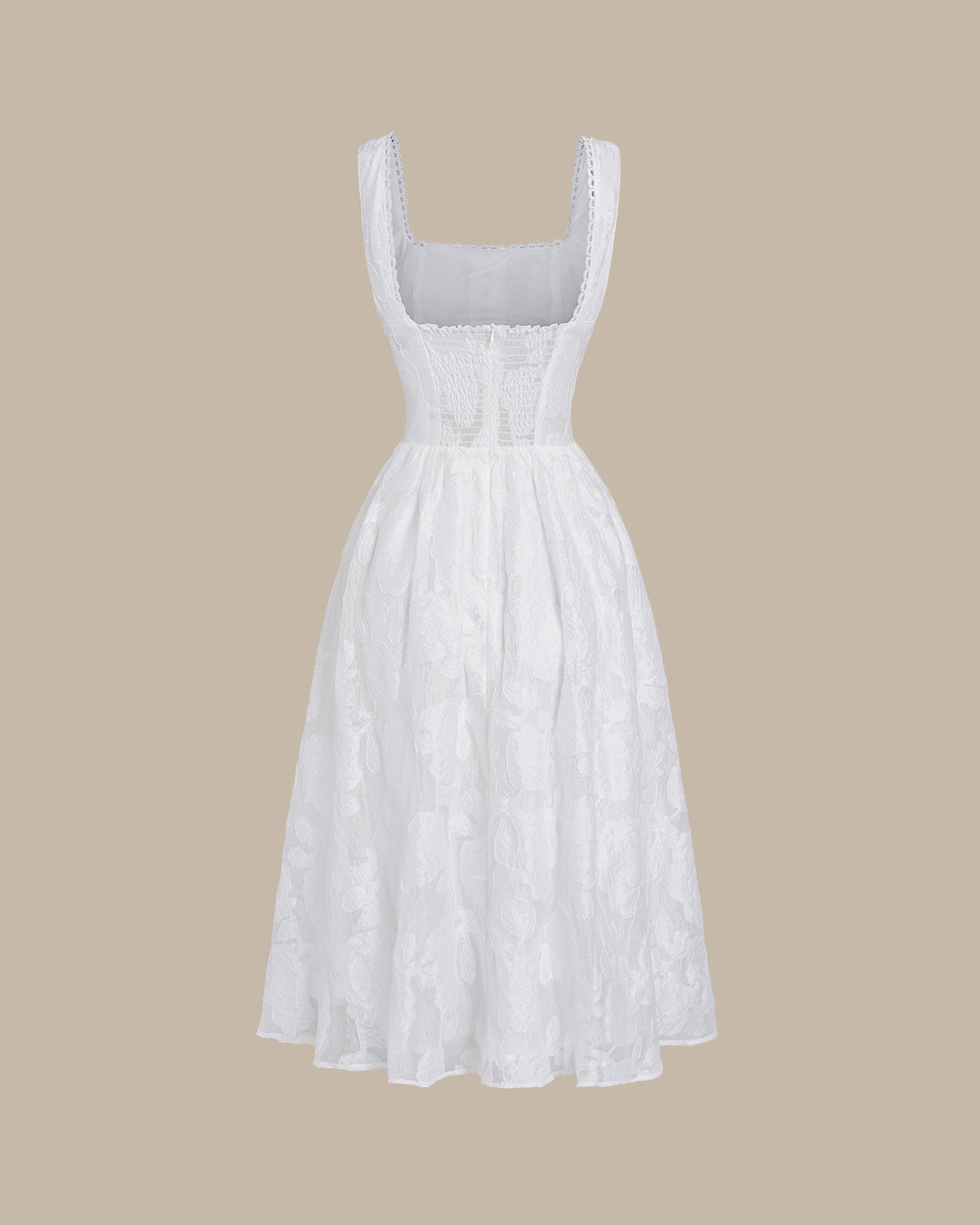 Willa | Shirred Jacquard Slip Midi Dress