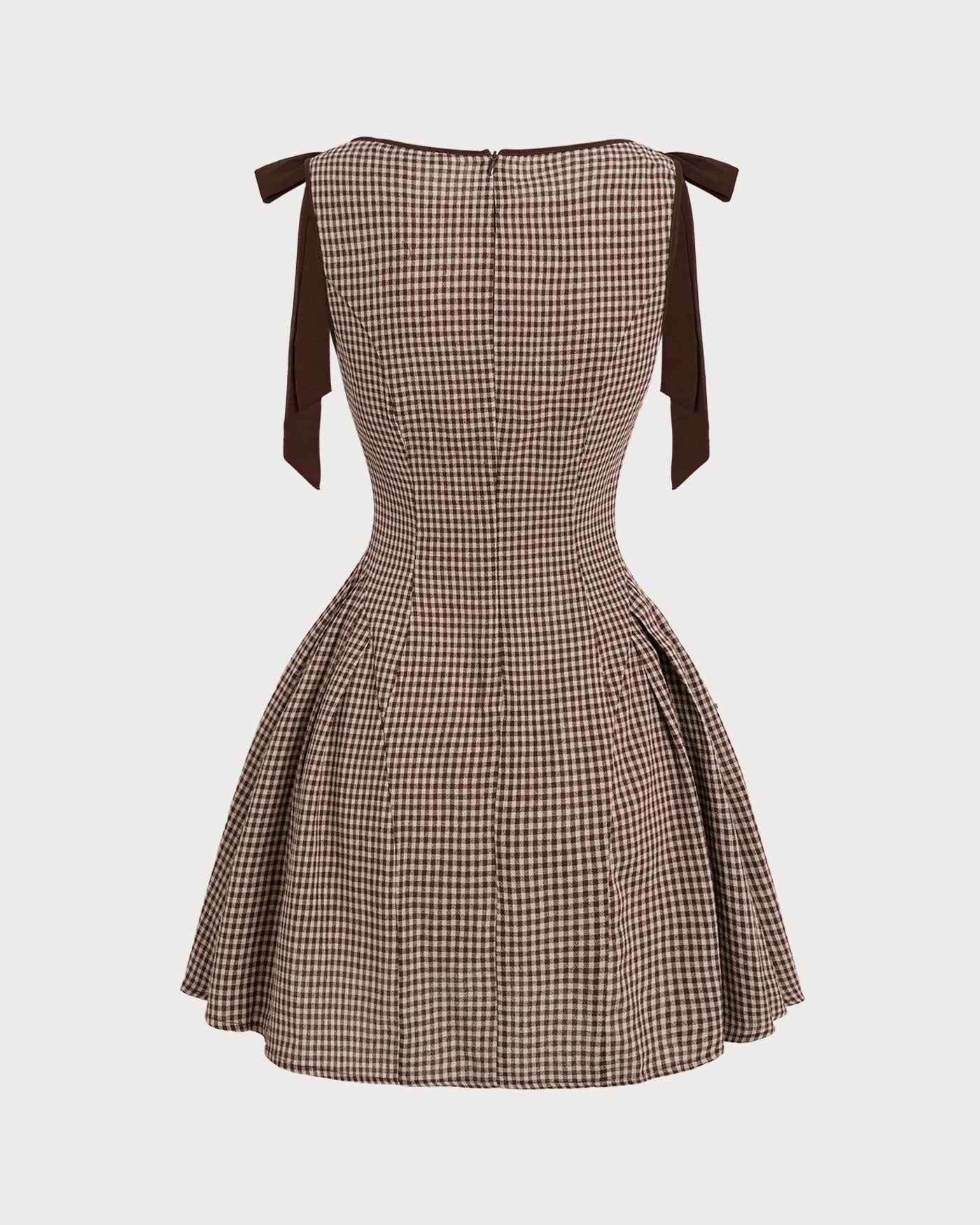 Reva | Brown Gingham Tie Strap Mini Dress