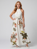 Meadow | Draped Halter Botanical Panel Maxi Dress