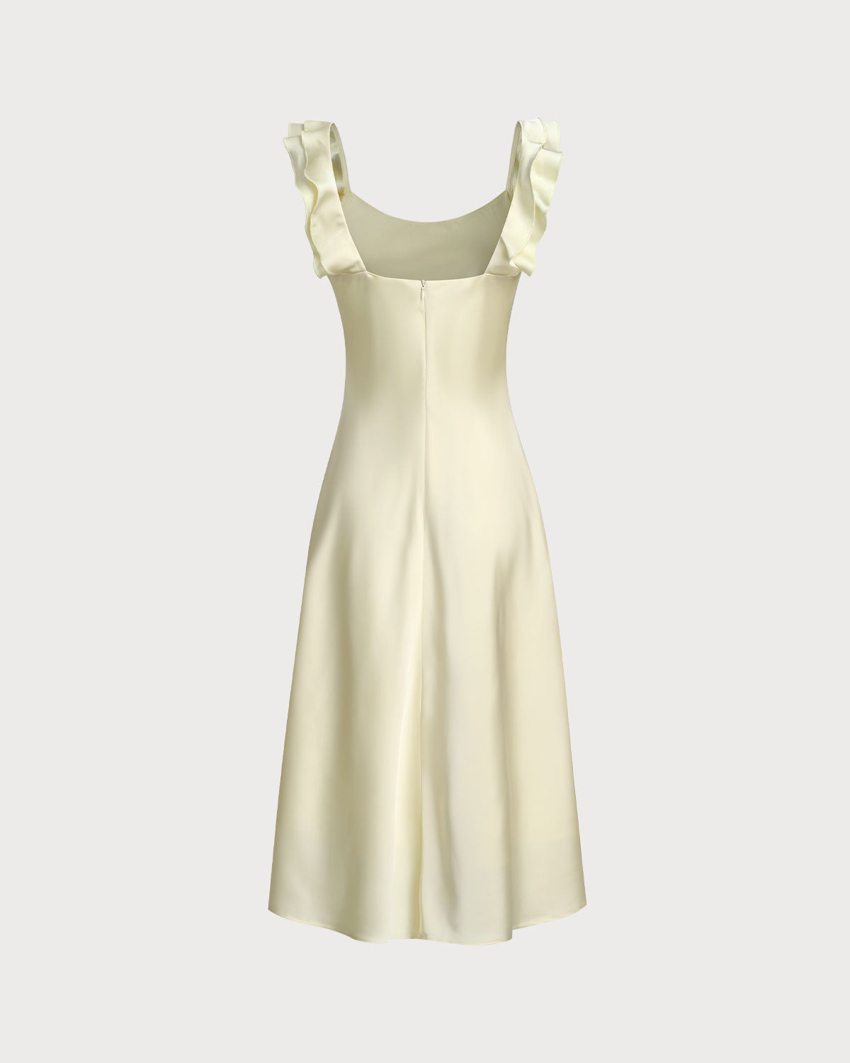 Nadia | Square Neck Ruffle Satin Midi Dress