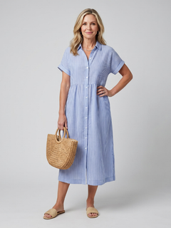Anais | Short Sleeve Striped Midi Dress