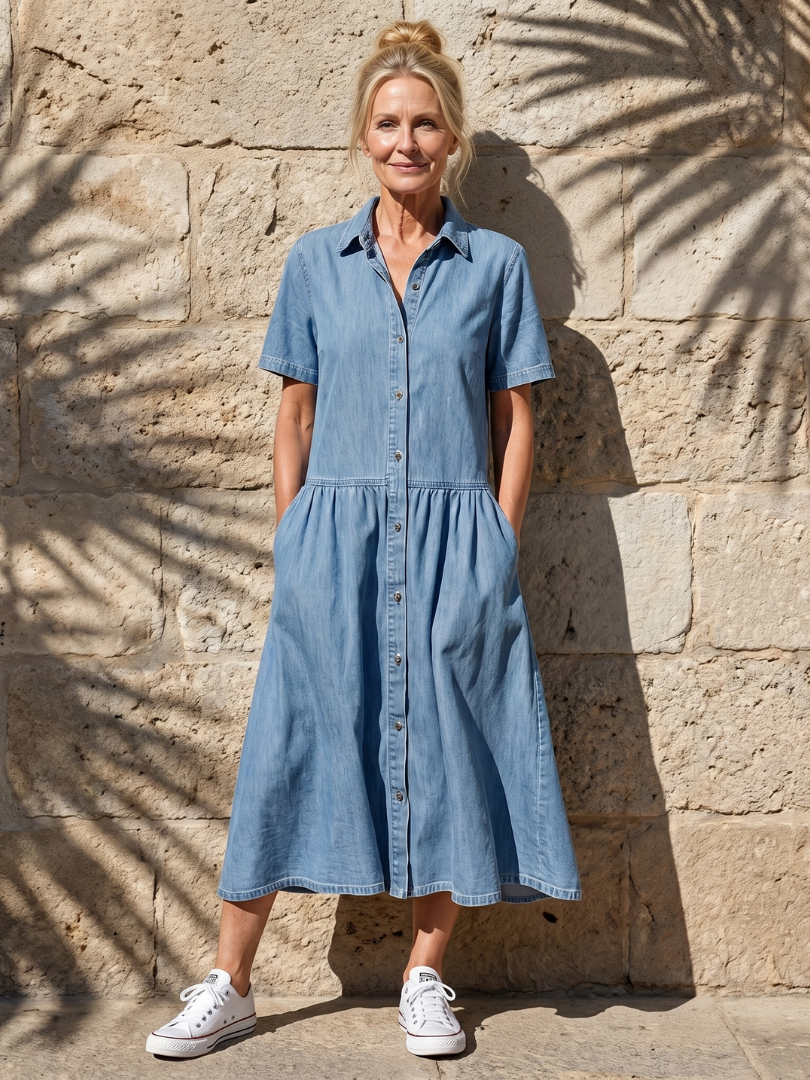 Geneva | Gathered Waist Collar Front Midi Dress