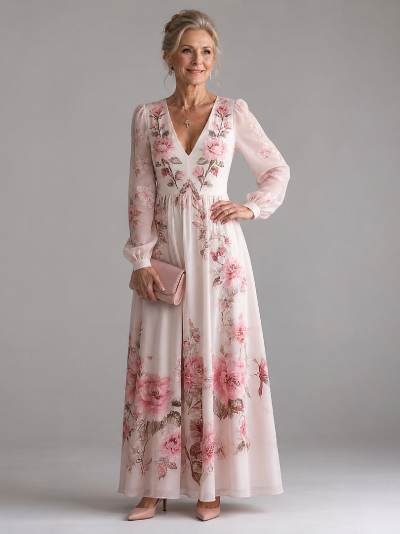 Ottilie | Long Sleeve Floral Flowy Midi Dress