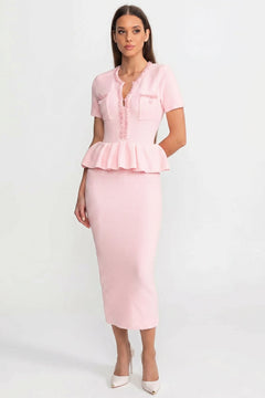 Romy | Peplum Waist Textured Knit Midi Dress