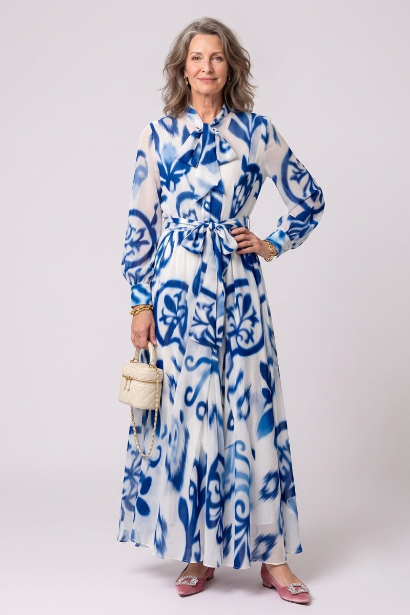 Fernanda | Floral Print Long Sleeve Belted Maxi Dress