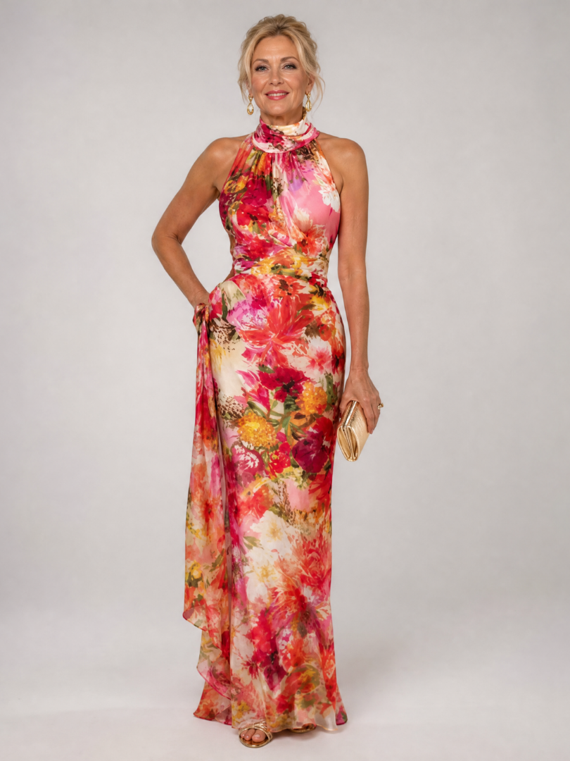 Hazel | Halter Neck Floral Print Maxi Dress