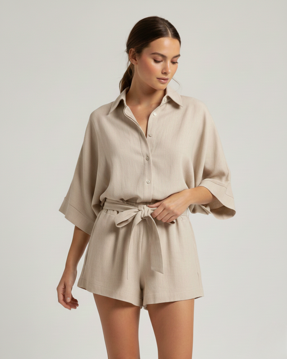 Malia | Cotton Playsuit with Tie Waist