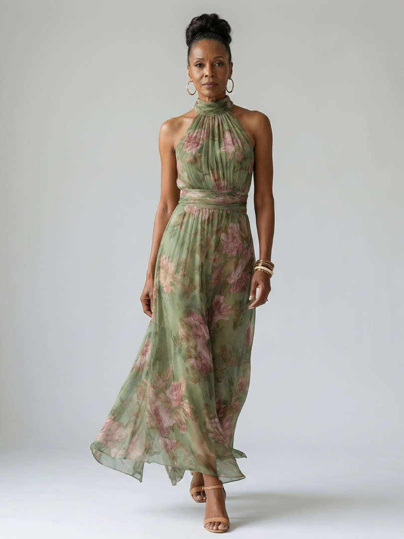 Adeline | Gathered Halter Midi Dress
