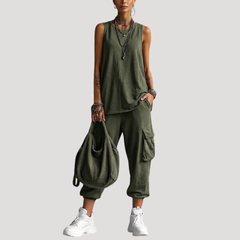 Women's Casual Sleeveless Cargo Two Piece Set