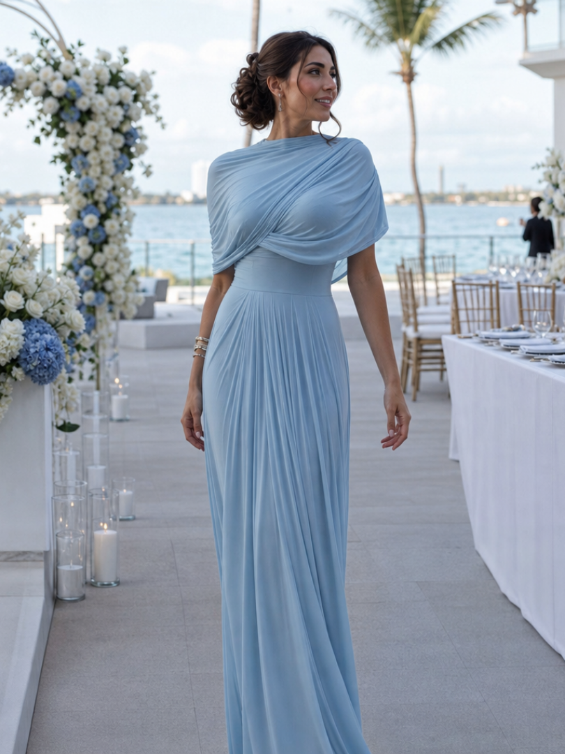 Thael | One-Shoulder Draped Bodice Maxi Dress