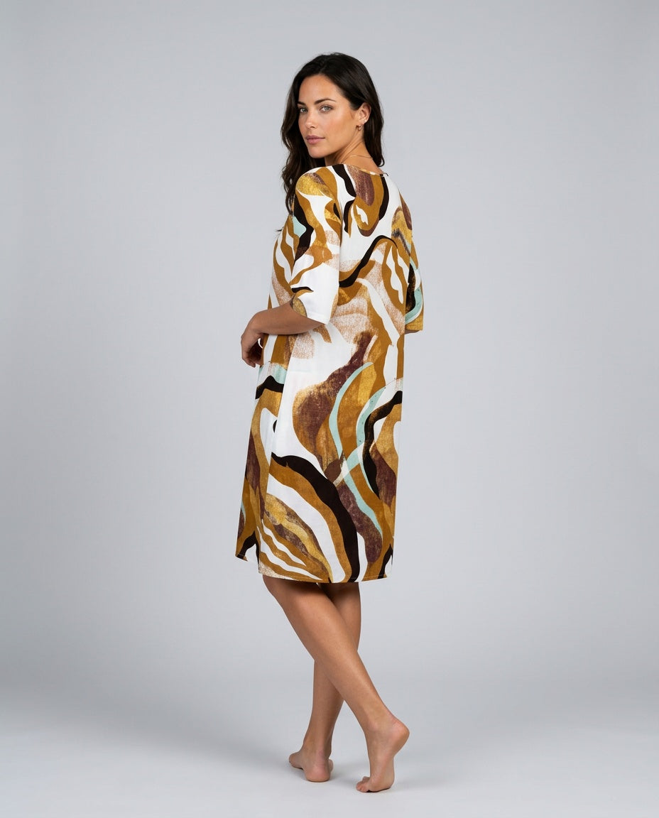 Elena | Abstract Print Summer Midi Dress